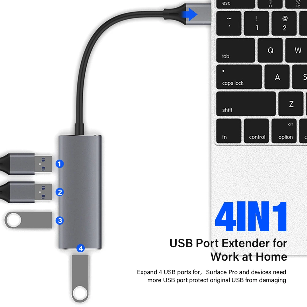 Ultra High-Speed 4-Port USB 3.0 Hub with Type-C Splitter