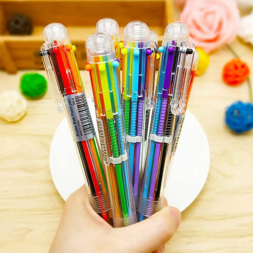 

Six-color Ballpoint Pen Creative Stationery School Supplies Multi-Color Study Note Taking Colored Painting Pen Wholesale 1Pcs