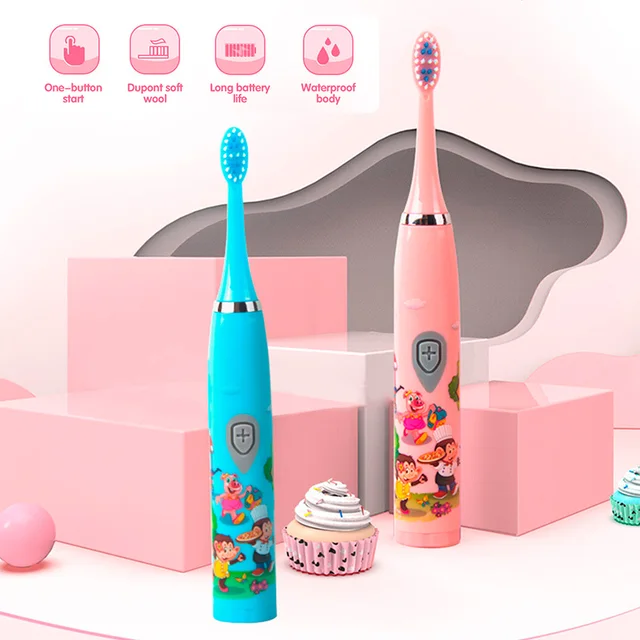 Children Sonic Electric Toothbrush Colorful Cartoon For Kids USB Rechargeable Soft  Automatic Waterproof With Replacement Head 2