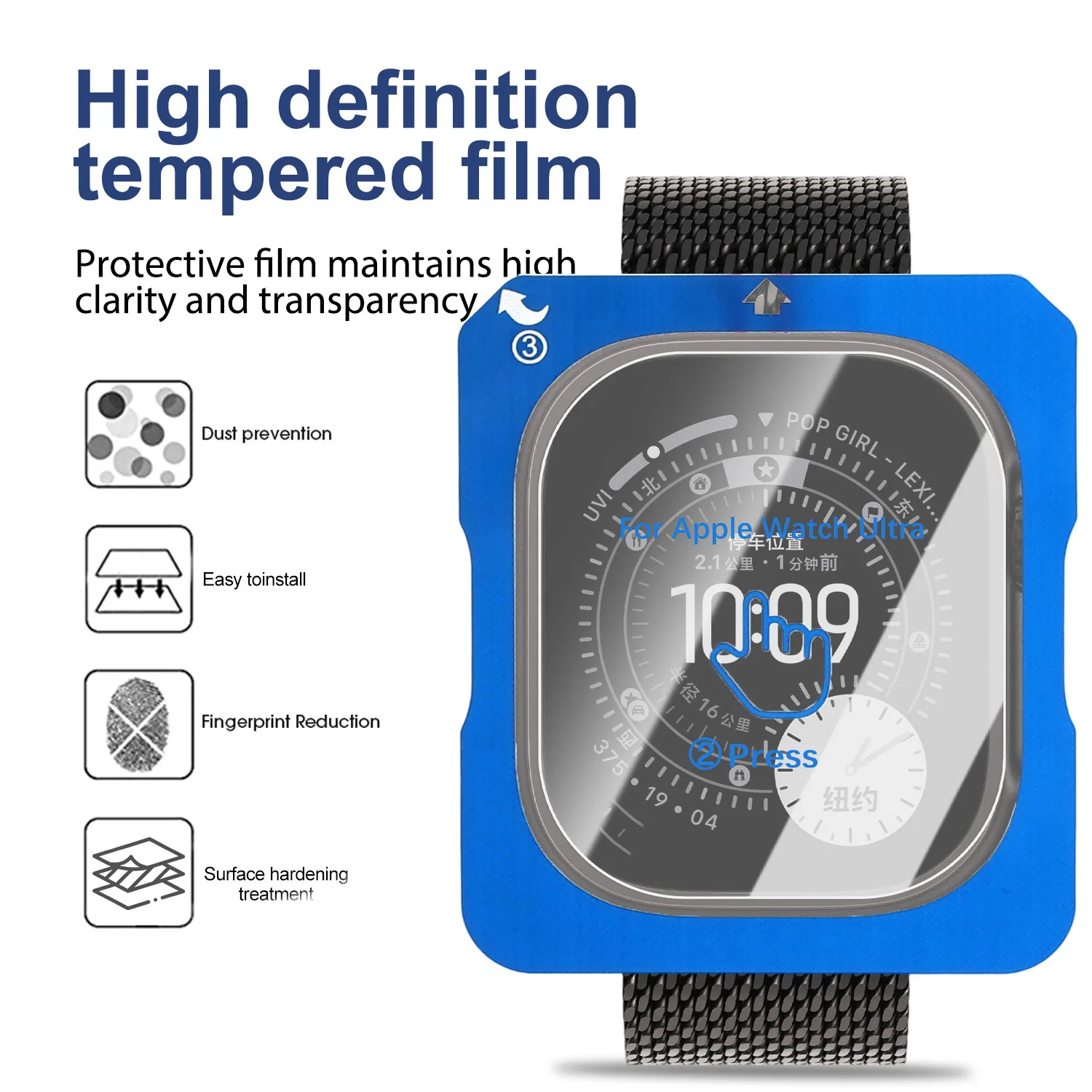 Easy to Install Tempered Glass With Alignment Tool For Apple Watch Ultra 3/2/1 49mm Screen Protector 9H Hardness Cover Film