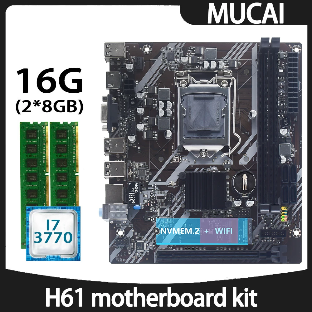 Scheda Madre Mucai H61 Ddr3 16Gb(2*8Gb) Memoria Ram 1600Mhz Con Processore Cpu Intel Core I7 3770 E Kit Lga 1155 Set Pc Computer