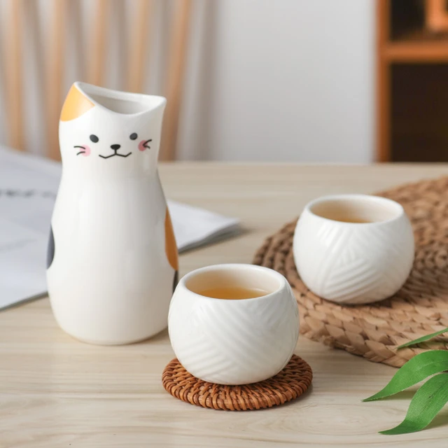 Own Sakejapanese Lucky Cat Sake Set - 300ml Tokkuri & 2 Ochoko Cups,  Ceramic Barware