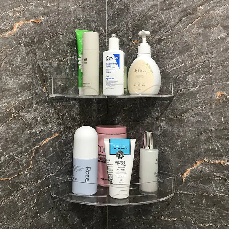 Acrylic Corner Bathroom Shelf , Bathroom Clear Floating Shower Corner Shelf No Drilling Soap and Shampoo Holder Organizer Rack 4