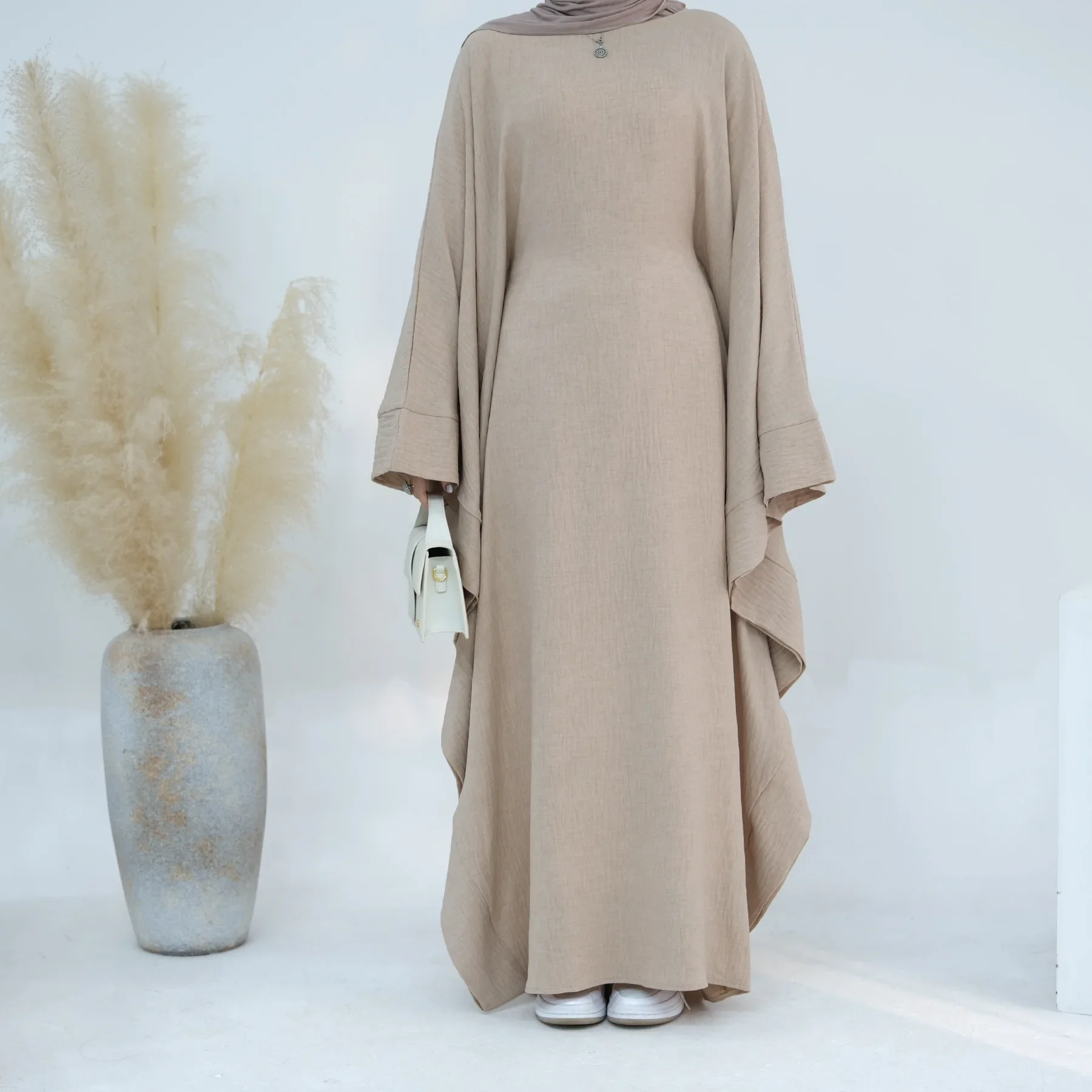 Butterfly Sleeve Abaya Inner Belt Plain Muslim Abayas for Women Party Dress Dubai Turkey Kaftan Robe Ramadan Eid Islam Clothing
