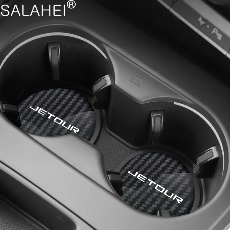 Cup Holder Coasters Car Coaster Pads 2Pcs Car Carbon Fiber Pattern Coaster Non Slip Water Cup Mat Anti-Dirt Pads For Chery JETOUR X70 X90 X95 IDM I-DM X-1 DTC Plus