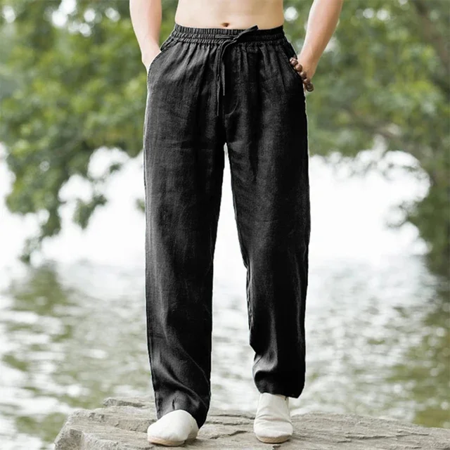 Pantalones de playa para hombre, ropa de calle de algodón y lino, pantalones de chándal casuales, pantalones largos sueltos de vacaciones Hawaianas, Verano - Imagen 2