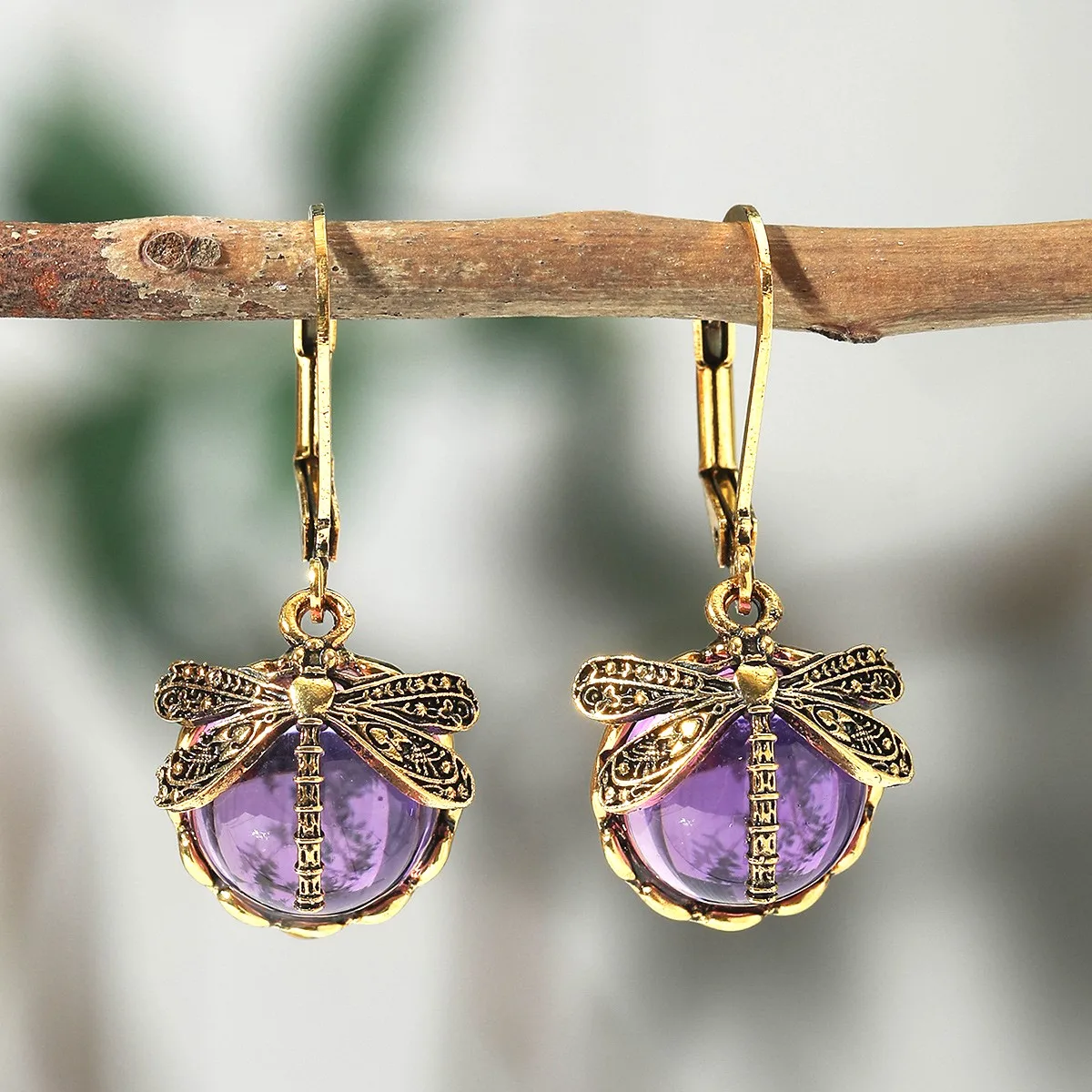 

Vintage Dragonfly Green Crystal Pendant Earrings Bohemian Eardrop Jewelry Gift For Party Birthday