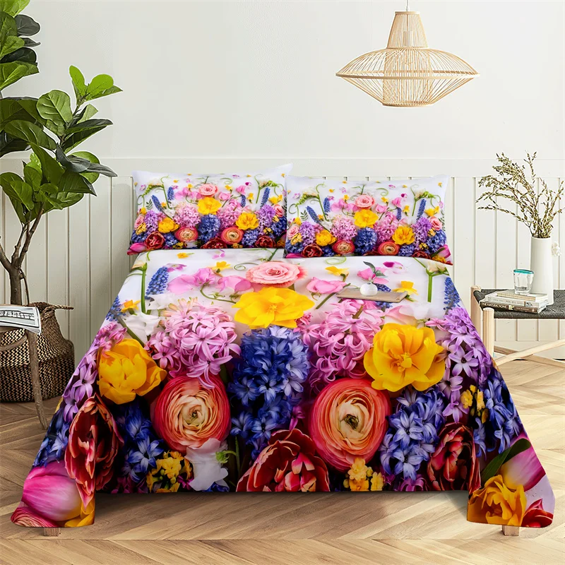 

Luxury Flowers Queen Sheet Set Girl Lovers Room Rose Bedding Set Bed Sheets and Pillowcases Bedding Flat Sheet Bed Sheet Set