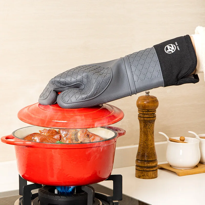 Gants de Four, Gant de Cuisine Double Couche en Silicone et Coton, Étanche  et Anti-Chaleur