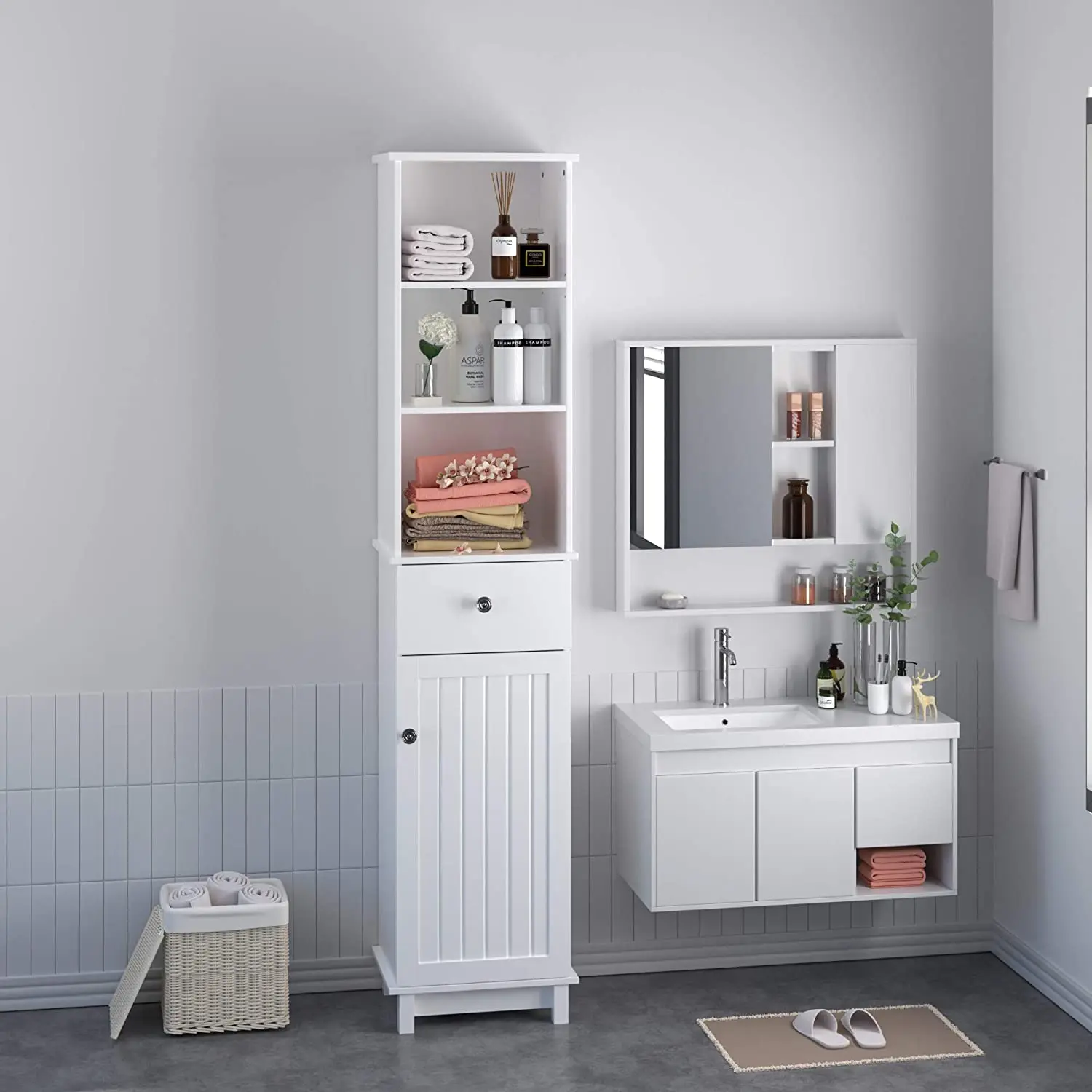 Tall Bathroom Storage Cabinet Floor Standing Organizer Rack 3 Tier