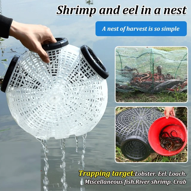 Fishing Net Cage Plastic Shrimp Trap Cage Easy to Install Hexagonal  Three-Hole Catch Loach Lobster