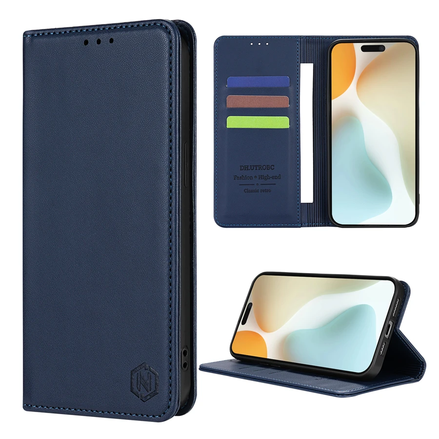 Leather Flip Wallet Case with Card Slot and Strong Magnetic Closure