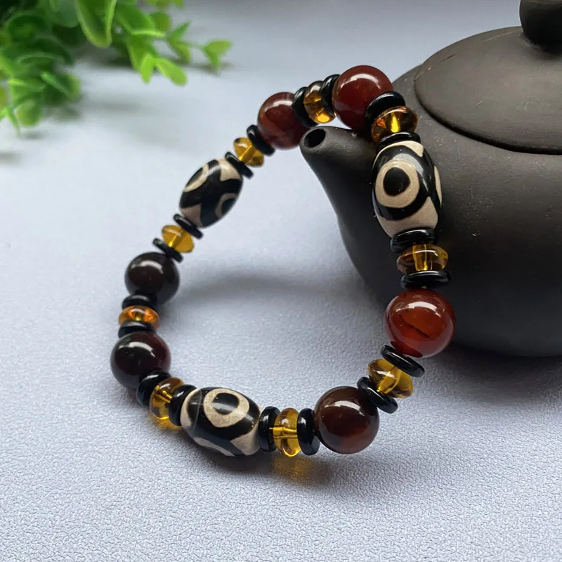 Natural Tibetan Dzi Bead Bangle Amulet Bless 9 Eyes Tibet Fengshui Dzi Bead Bracelet beaded bracelet