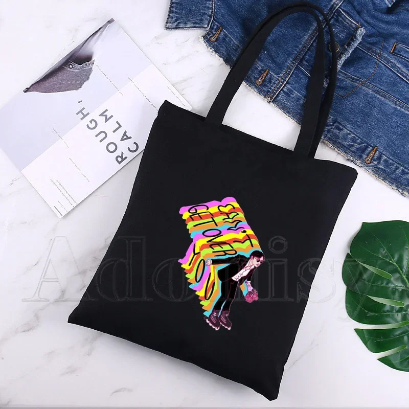 

Joji New Arrives Art Canvas Bag Totes Simple Print Shopping Bags Girls Life Casual Pacakge Black