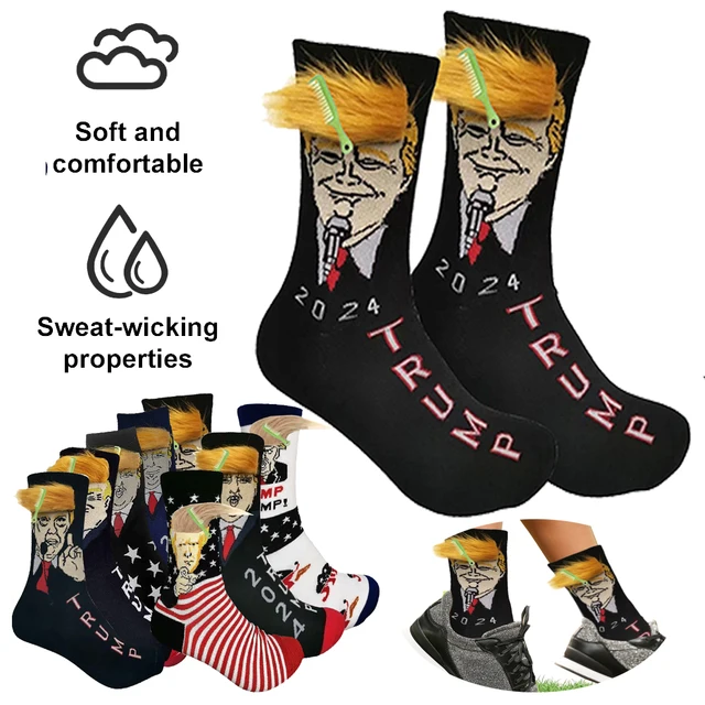 Funny President Donald Trump Socks Streetwear Hip Hop Compression Socks Trump Merchandise Gift Novelty Funny Socks for Men Women 2