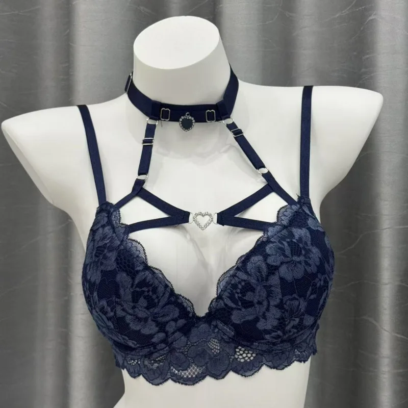 Sexy Design Sense Hanging Neck Display Breast Underwear Love Diamond with Bra Gathering Thick Cup Women