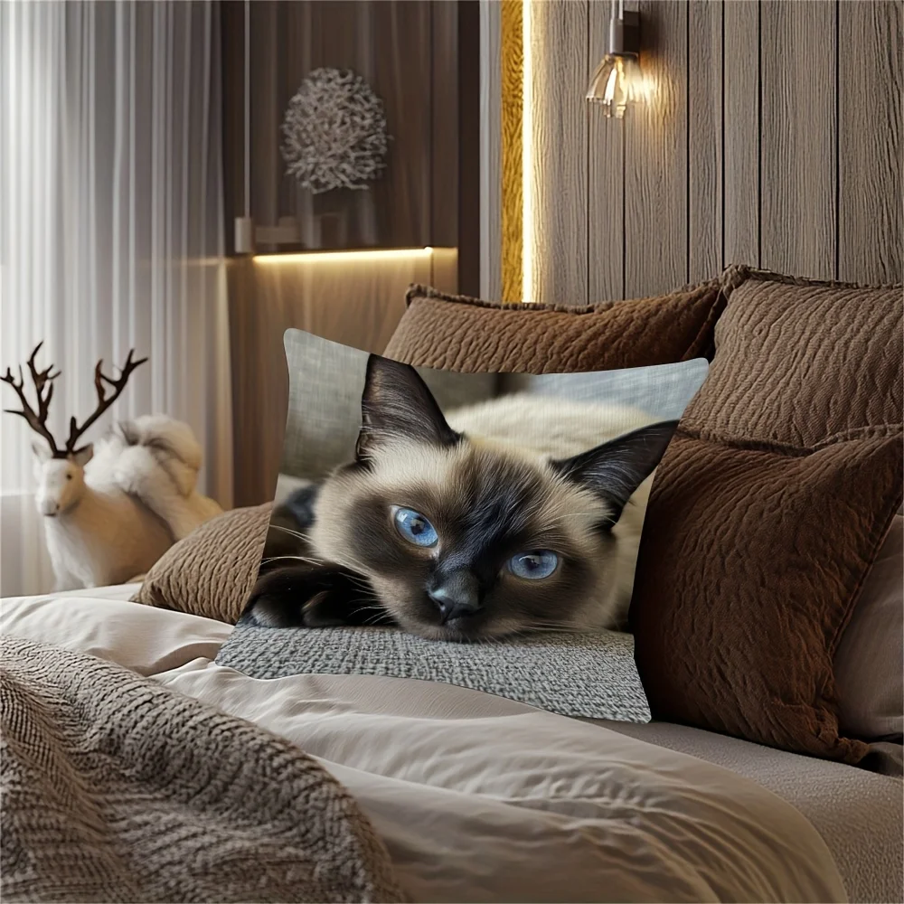 Siamese Cat Resting Pillow Cover for Home and Car Decor (Cushion Not Included)
