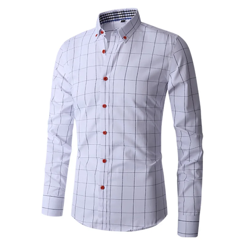 

Men's Plaid Long Sleeve Dress Shirt Button Down Collar Male Business Formal Checkered Shirts Smart Casual Social Shirts