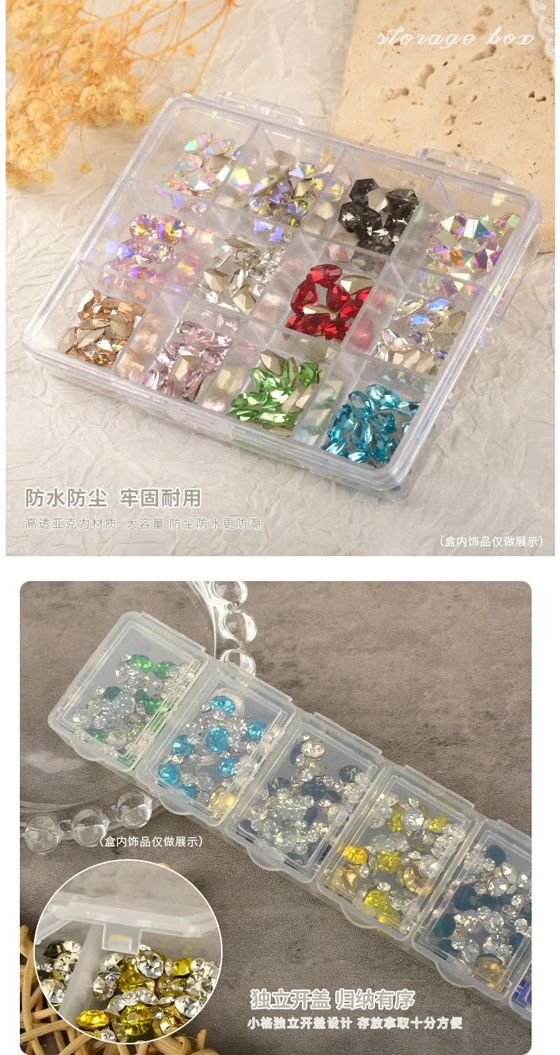 6/12/24 Grids Leere Klare Kunststoff Organizer Box Kunststoff Box Y2K Nail art Strass Lagerung/Container Werkzeug für Nagel Glitter R – Detail 7