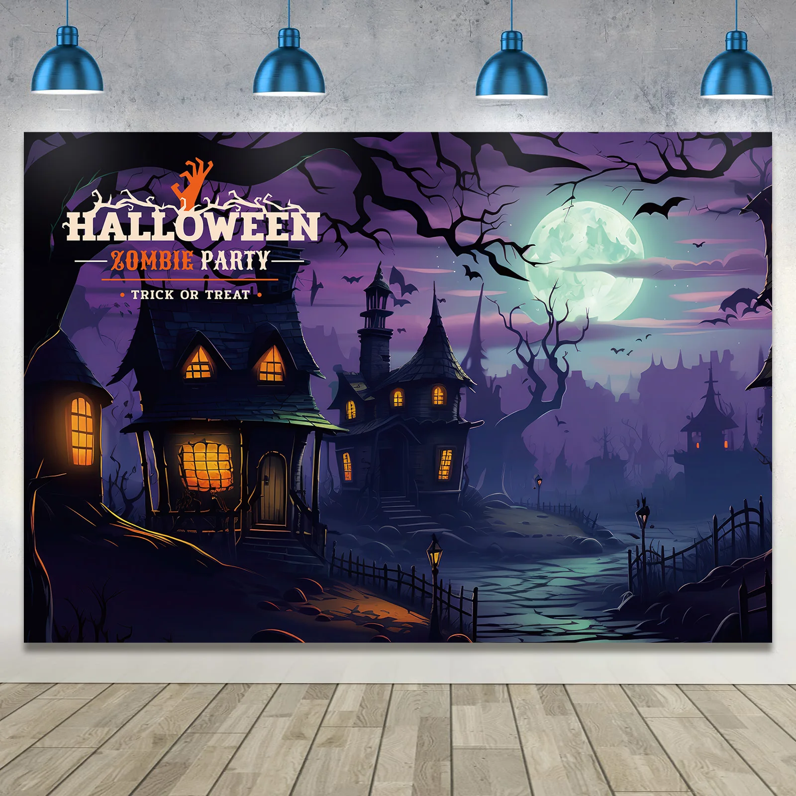 

Halloween Mysterious Town Street Theme Background Cloth Live Broadcast Photography Activity Party Scene Layout Banner Flag Pulli