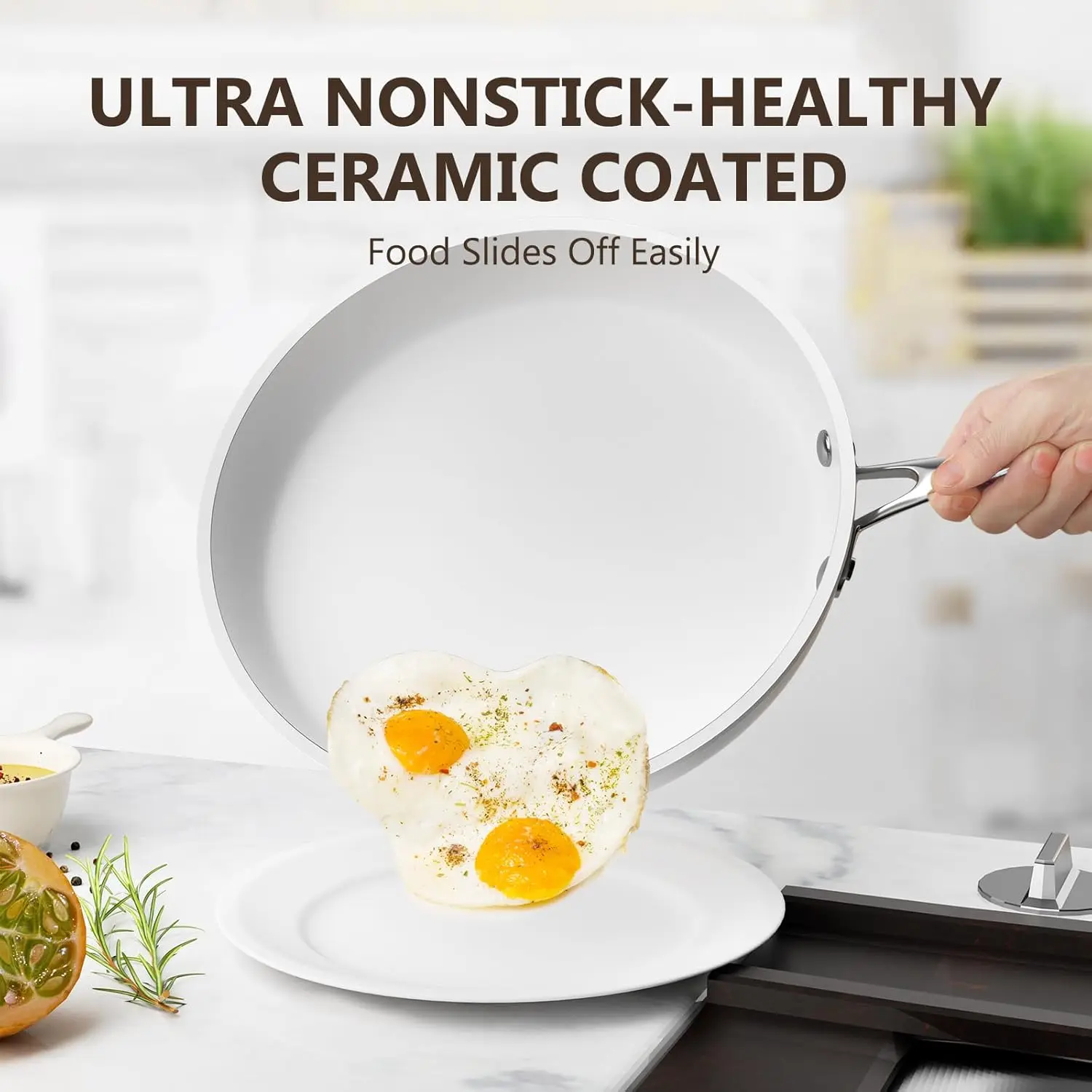 Nonstick Ceramic Cookware Set, 10 Pieces White Pots and Pans Set with Glass Lids & Stainless Steel Handles, Induction 2