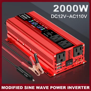 12V to 120V Lvyuan 2000W รถอินเวอร์เตอร์ Modified Sine Wave Volatge Converter 60Hz 4 AC US ซ็อกเก็ต Dual USB LCD อินเวอร์เตอร์ 1