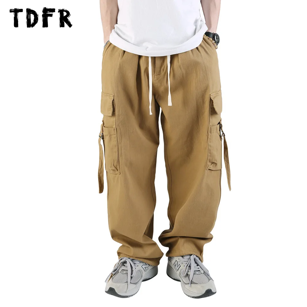 

Multi-Pocket Cargo Pants Mens Solid Color Casual Safari Style Elastic Waist Wide Leg Jogger Pants Men