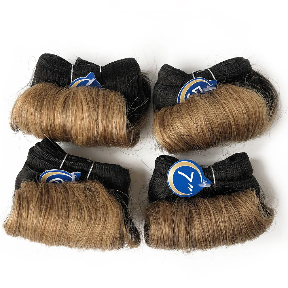 Curly Human Hair 4 Bundles Brazilian Hair Weave Bundles 1B 30 99J 27 Blonde Human Extension 5 5 6 7 Inches Short