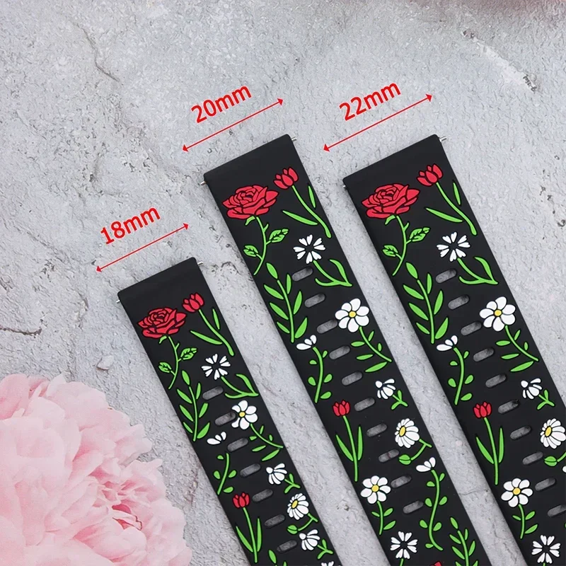 Silicone Engraved Watch Band - Adjustable 18mm/20mm/22mm Sizes