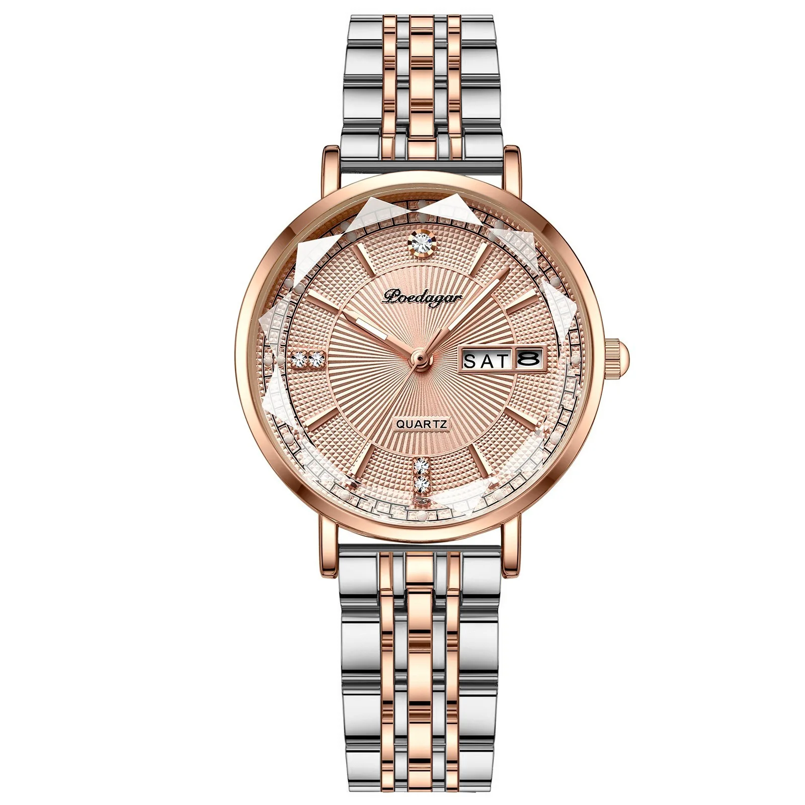 POEDAGAR Fashion Waterproof Luminous Double Calendar Quartz Women's Watch Mesh with Steel Band Versatile Watch Prismatic Glass