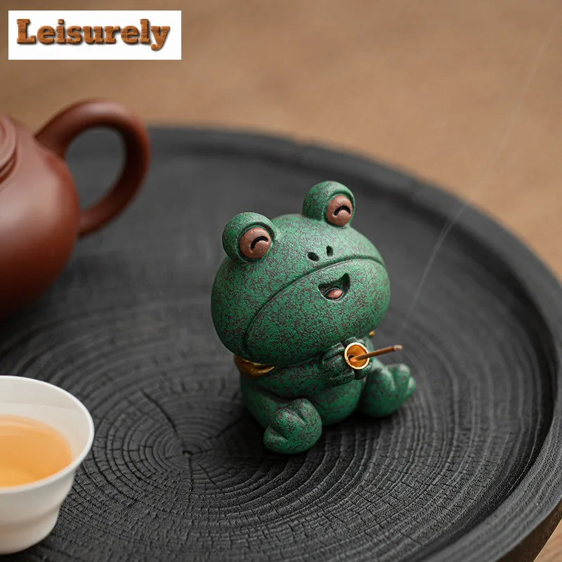 Color Blue Stone Cute Big-eyed Frog Incense Holder Water Fountain Decoration Incense Burners Meditation Censer Buddhism Ornament