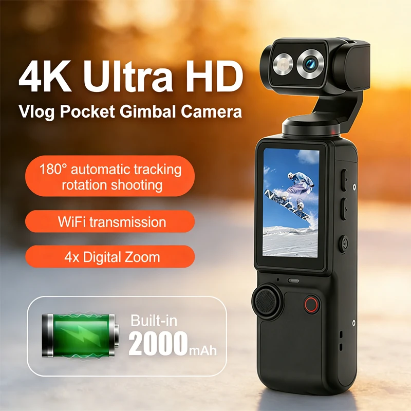 새로운 4K 울트라 클리어 핸드헬드 액션 카메라 180 ° 회전 렌즈 2.0인치 얼..