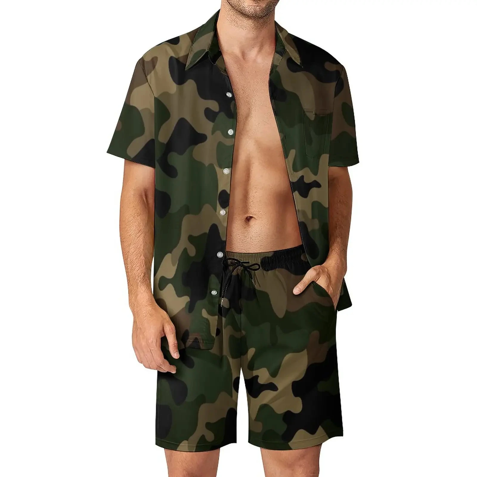 

Camouflage Shirt Sets 3D Printed Men Casual Fashion Short Sleeves Shirts Oversized Beach Shorts Summer Streetwear Suits Clothing