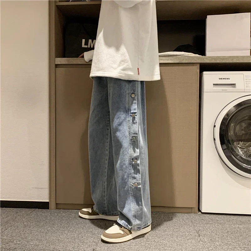 Pantalones Vaqueros Rectos Para Hombre Con Bolsillos Azul Claro Hombre Pantalones Vaqueros Originales Retro Verano Suave Diseñador Otoño Ropa Barata