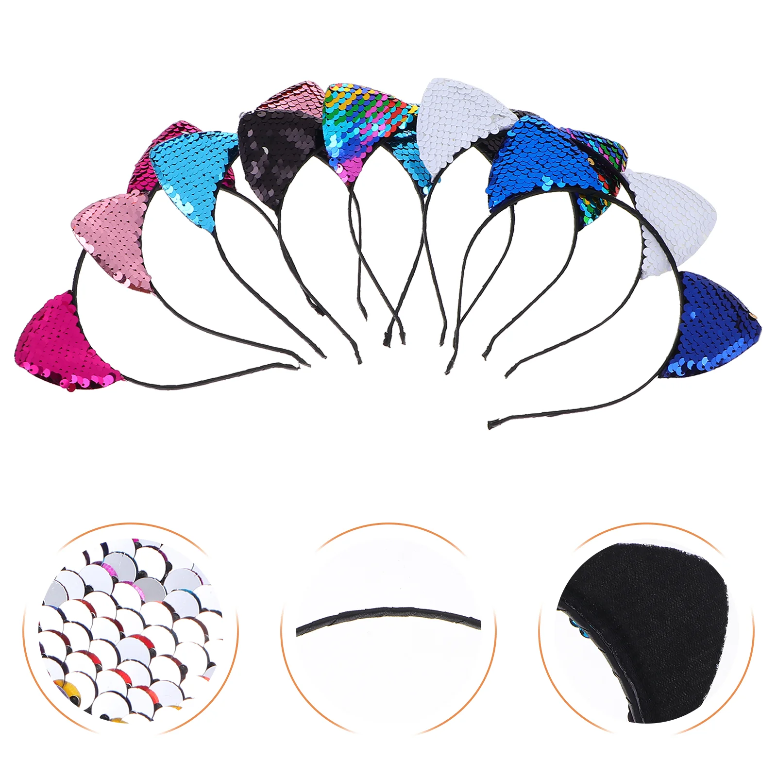 

7 Pcs Cat Ears Headband Girl Hair Ties Sequin Christmas Festival Hairband Festivals Polyester Headdress Child