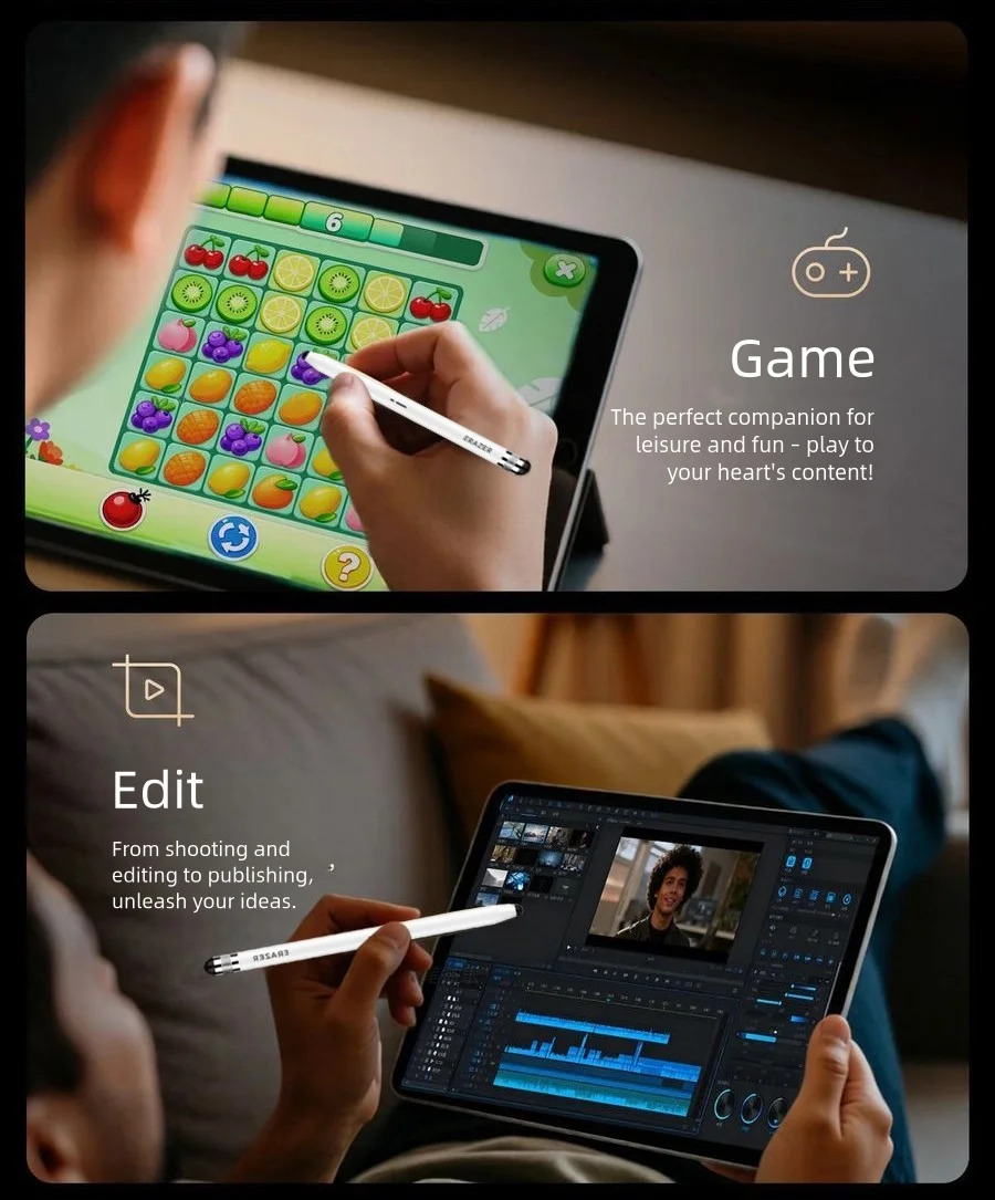 레노버 ERAZER 스타일러스 터치펜 (휴대폰 및 태블릿용) 아이패드, 안드로이드, iOS 겸용 필기 및 그림 그리기 듀얼팁 스타일러스 펜