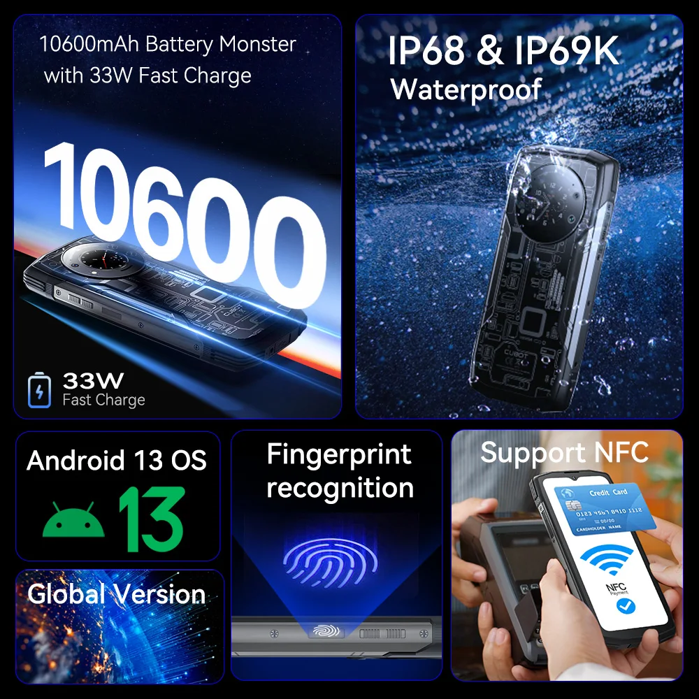 Cubot KingKong Star Rugged Smartphone 6.78Inch 24GB+256GB 100MP Main Camera 10600mAh Battery 5G Mobile Phone 33W Fast Charge NFC