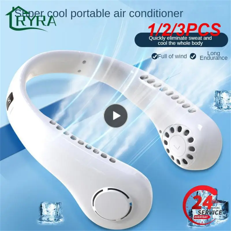 

1/2/3PCS Portable Bladeless Hanging Fans USB Rechargeable Leafless Mini Neck Fan Air Conditioner Cooling Sports Wearable