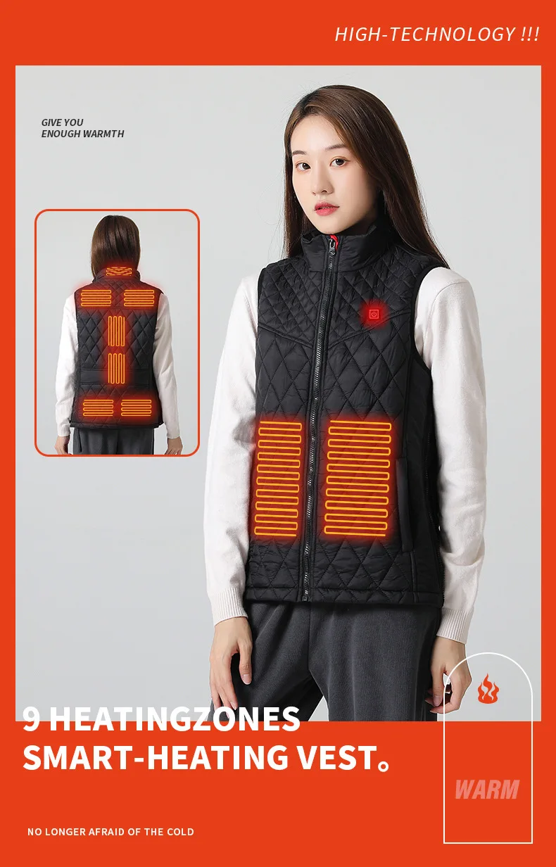 Electric Heated Vest with 9 heating areas for cold weather.