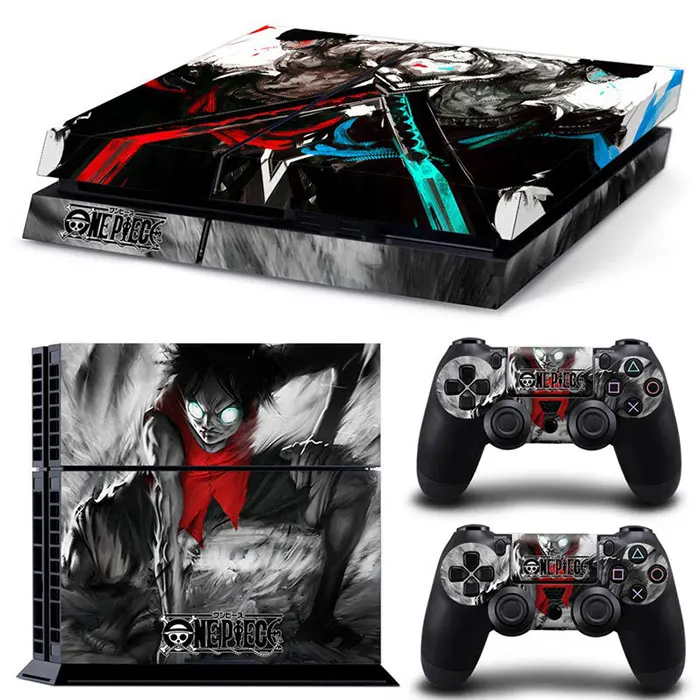 Japan Cartoon One Piece Luffy Pokemon Vinyl Skin Sticker for PS4 Slim Console and 2 Controllers Decal Cover Game Accessories 