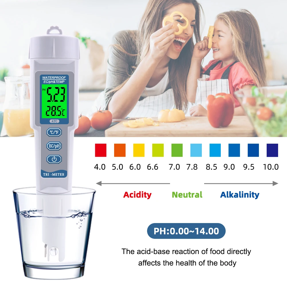 Yieryi 3 in 1 Multi-Parameter PH Monitor Water Quality Tester PH-983 Pen Type pH EC TEMP Acidometer Drink Water Quality Analyser