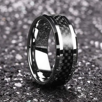 Vintage Silver Color Titanium Stainless Steel Rings for Men Black Carbon Fiber Ring Wedding Jewelry Christmas Gift Accessories 1