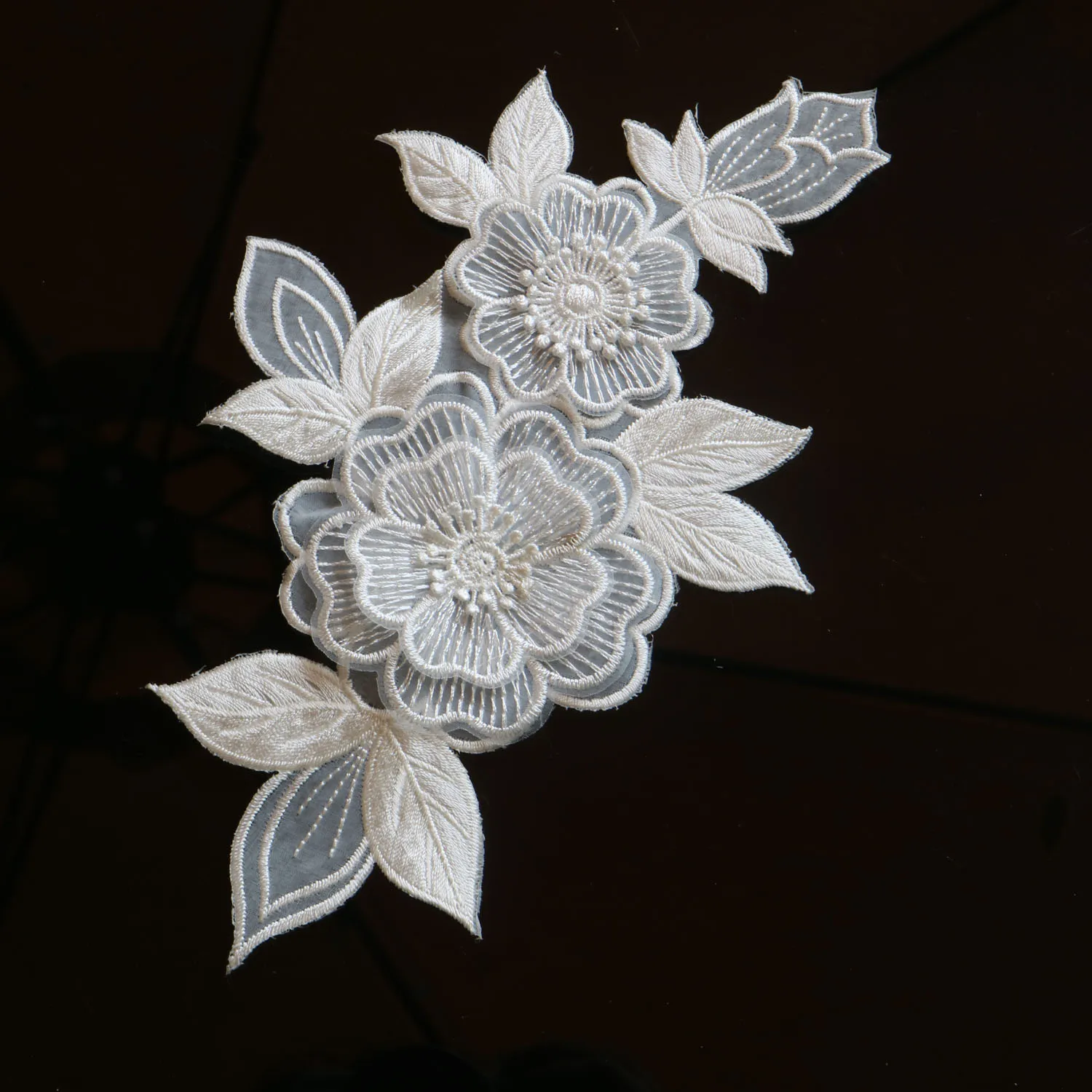 Patchs Thermocollants Brodés Fleurs De Prunier - 2 Pièces Dentelle Blanche - Pour Customiser Vêtements Et Déco