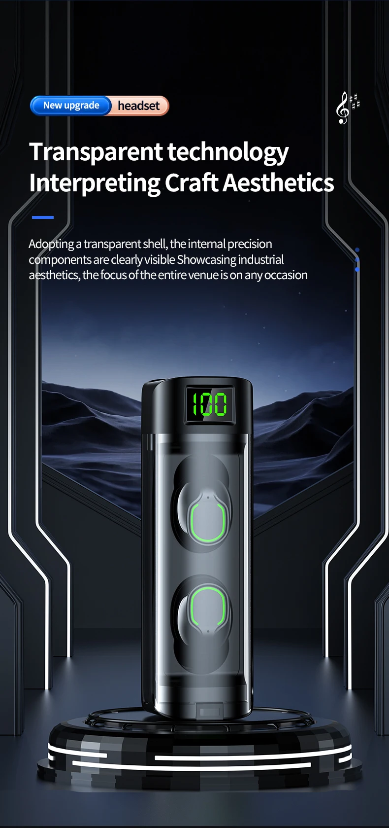 New pull-out wireless earphones with HIFI stereo effect, touch operation, digital charging case, compatible with mobile phones,