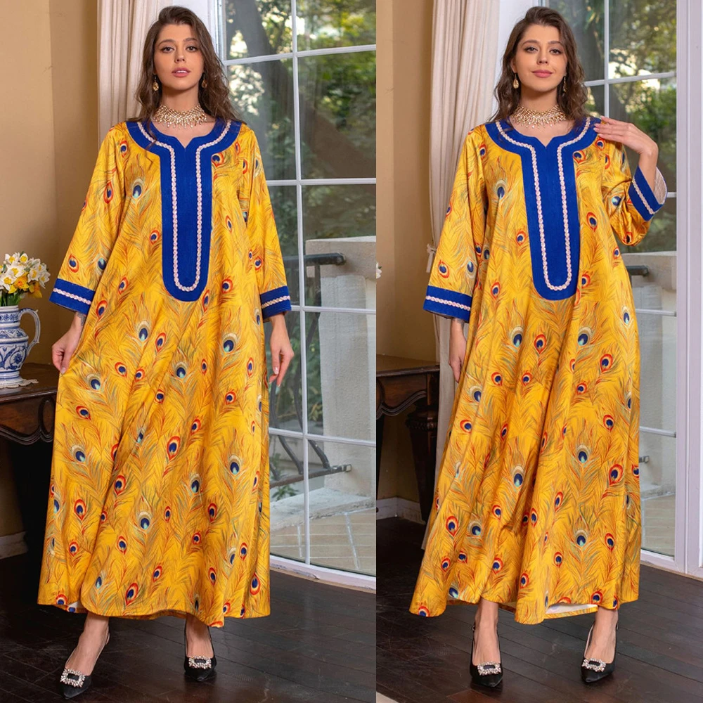 

Diamonds Abaya Evening Dresses Women Floral Printed Ramadan Muslim Party Arabic Long Dress Moroccan Jalabiya Kaftan Dubai Abayas