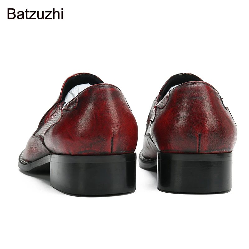 Batzuzhi Rock Fashion Men's Shoes Gold Iron Toe Leather Dress Shoes Men Wine Red Business, Party and Wedding Shoes for Man,37-46