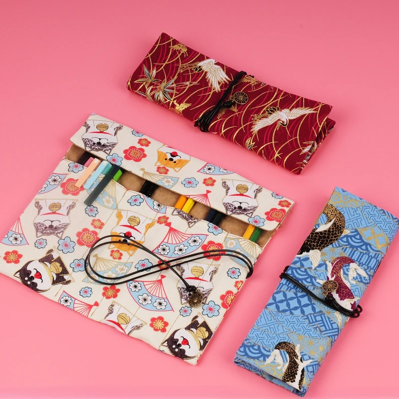 대용량 캔버스 롤업 필통, 창의적인 펜 커튼 랩 가방, 펜, 색연필, 스케치용 가방, 롤업 필통