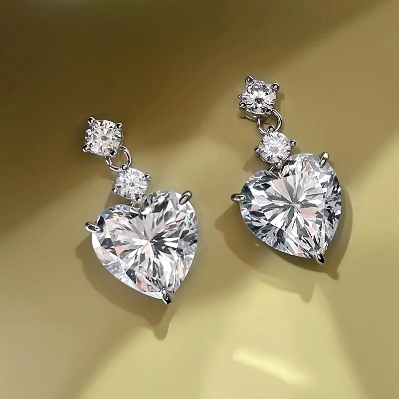 2023 New 925 Silver Ultra High Carbon Diamond Yellow Powder Diamond Long Earrings Wedding Engagement Jewelry Ladies