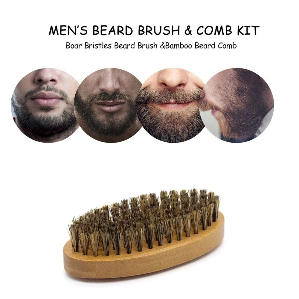 Kit pettine per baffi da uomo con setole di cinghiale morbide professionali in legno per barba con pettini per capelli con spazzola per parrucchiere - immagine 6