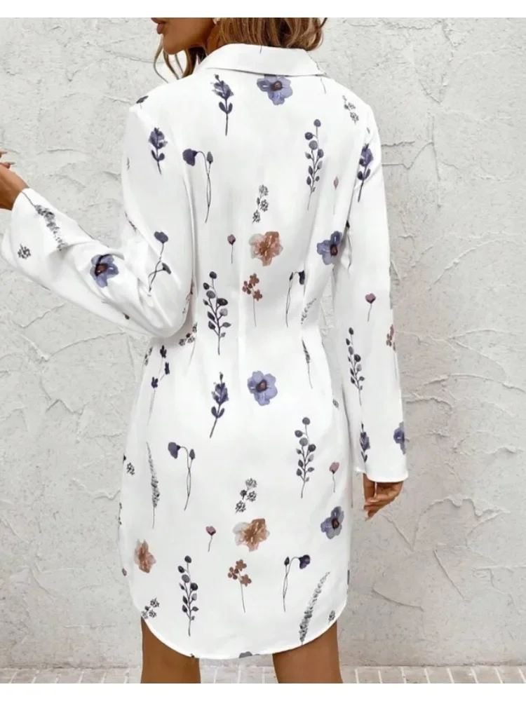 Autumn New Women's Clothing Women's Lapel Cardigan Shirt Printed Single-breasted Medium and Long Shirt Dress